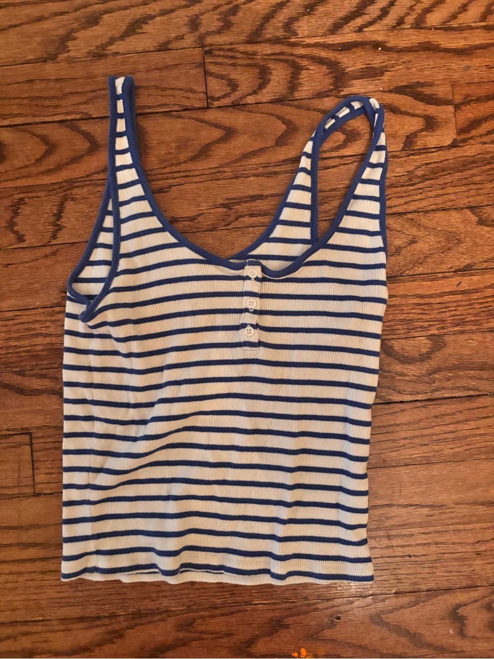 Striped Blue & White Tank Top - Sleeveless Henley Style